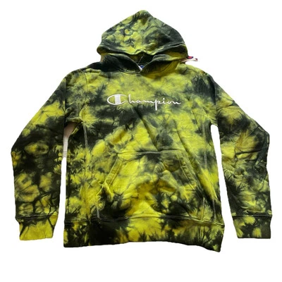 Champion Tie-Dye Sudadera con Capucha Juvenil Grande Pullover Sudadera Amarillo Lima Foto 1 de 4