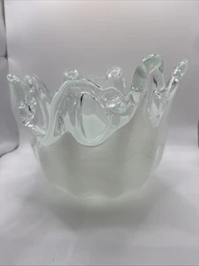 Milk White Crystal Murano Vase Hand Made In Italy Vintage Waves Design Bowl - Picture 1 of 6