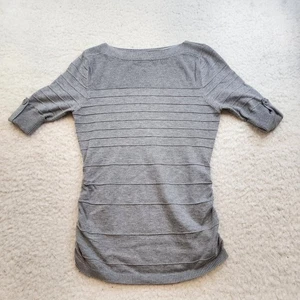 Apt. 9 Knit Short sleeve Top S Gray Stripes Open Knit Stretch Gathered Sides - Picture 1 of 9