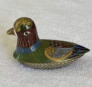 Cloisonne Brass Enamel Pill Ring Trinket Box Bird Pigeon Duck Green Multicolor - Picture 1 of 15