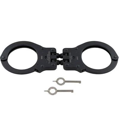 PEERLESS HANDCUFF COMPANY Peerless Model 802C Hinge-Linked Handcuffs & Keys 801P Cuffs, Black Oxide