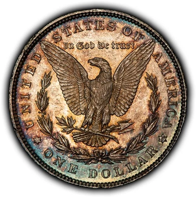 Dólar de plata Morgan 1886 $1 - Tonificación arco iris - SKU-D7307 Foto 1 de 4