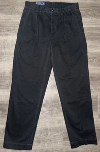Polo Ralph Lauren Ethan Chino Trousers Pleated Black Mens 30W 30L 100% Cotton - Picture 1 of 7