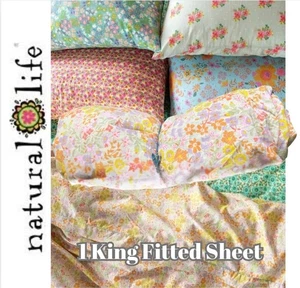 NWT Natural Life KING Size - 1 FITTED  SHEET Yellow Pink Orange Blossom Bouquet - Picture 1 of 1