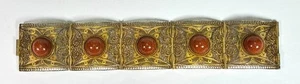 Brazalete Vintage Tono Dorado Cuadrado Vinculado Naranja Brillante Piedras Redondas - Imagen 1 de 8