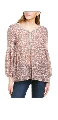 Max Studio Boho rosa Blumen Blasenärmel halber Knopf Chiffon Popover Bluse XL - Bild 1 von 4