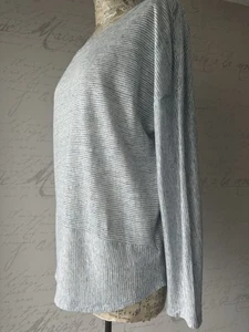 C&C California Top Womens Striped Long Sleeve Linen Pale Blue/White Size L - Picture 1 of 6