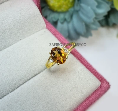 Anillo de citrino natural, piedra de nacimiento de noviembre, plata de ley 925, anillo de circón Foto 1 de 4