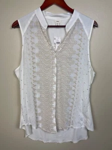 ANTHROPOLOGIE Tiny Women’s XL Gardenia Embroidered Cream Sleeveless Blouse Top - Picture 1 of 18