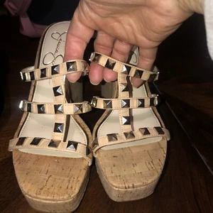 Jessica Simpsom Women shoes sandals Gold Tab Wedge Slide Size 7 - Picture 1 of 6
