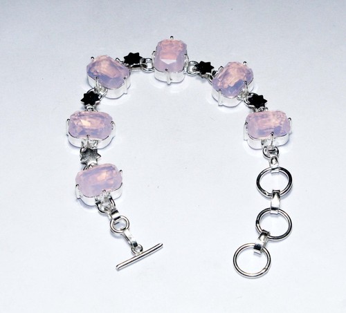 VALENTINO Braccialetto fatto a mano con pietre preziose a forma di cuscino quarzo rosa misura 8 pollici