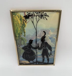 VTG Bubble Glass Reverse Silhouette Courting Couple Musician Maid Framed Picture - Picture 1 of 7
