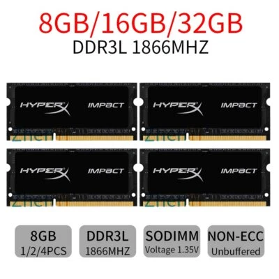 Pour HyperX Impact 32Go 16GO 8Go DDR3L PC3L-14900S 1866MHz 1.35V Laptop RAM FR - Photo 1/4