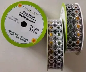 Lot Of 3 Gem Mesh Metallic Ribbon for Bows Crafts Scrapbooks Decor 3 Yds Each - Picture 1 of 3