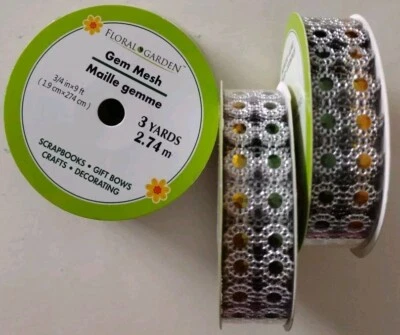 Lot Of 3 Gem Mesh Metallic Ribbon  for Bows Crafts Scrapbooks Decor 3 Yds Each - Image 1 of 3