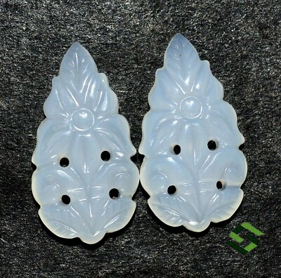 Par de gemas sueltas hechas a mano de calcedonia natural 23x13 mm 17,88 CTS Foto 1 de 4
