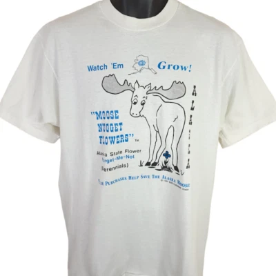 Винтажная футболка с лосями самородками цветами мужская размер большой белый 90-е природа Аляски США - Изображение 1 из 4