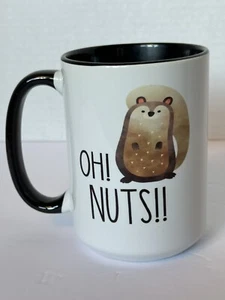 Fall themed Oh Nuts Coffee Mug Squirrel Design White Mug 4.5 Inch Black Handle - Picture 1 of 6