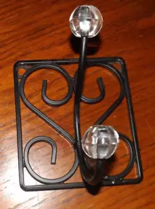5 inch Tall Black Metal Decorative Design Wall Mounted Double Coat Hook - Picture 1 of 4