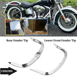 Front Lower & Rear Fender Mudguard Tip Chrome For Harley Softail Deluxe FLSTN 05 - Picture 1 of 18