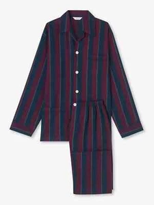 DEREK ROSE Herren Pyjama Set Kelburn gestreift Baumwolle - XXL - UK 46 - Bild 1 von 12