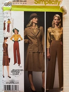 Pattern Simplicity 3688, Retro 40s blouse, skirt, pants, jacket Plus sz 20W-28W - Picture 1 of 2