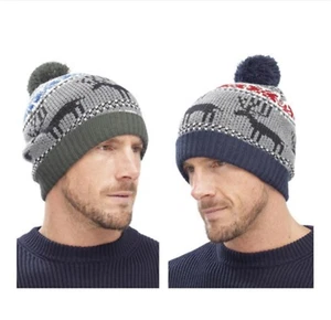 Mens Fair-Isle Reindeer Christmas Festive Knitted Winter Bobble Hat by RockJock™ - Picture 1 of 1