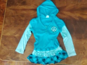 Girl Blue pull over hoodie peace sign top size 6x Knit Works - Picture 1 of 5
