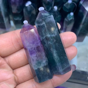 2PC Natural rainbow fluorite quartz Crystal obelisk Point Healing Wand  - Picture 1 of 7
