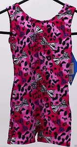Jacques Moret Girls Biketard Unitard Pink Leopard Bows Tank Size Large 12/14 NWT - Picture 1 of 1