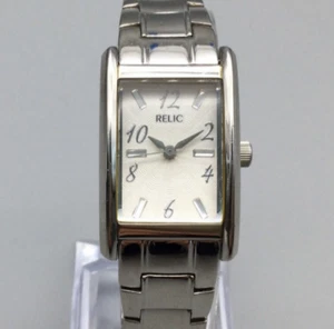 Relic Tank Watch Women ZR33813 21mm Silver Tone 50M Stainless New Battery 6.5" - Picture 1 of 16