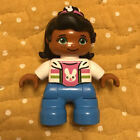 Lego Duplo Girl Black Hair Freckles Bunny White Pink Top Blue Trousers