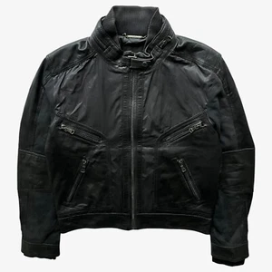 Chaqueta utilitaria de cuero negra Dolce Gabbana vintage años 90 para hombre con capucha plegable - Imagen 1 de 10