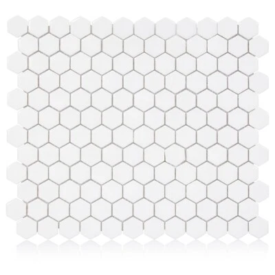 Промышленная шестиугольная белая 1-дюймовая атласная мозаичная плитка — 20 шт. в футляре - Изображение 1 из 4