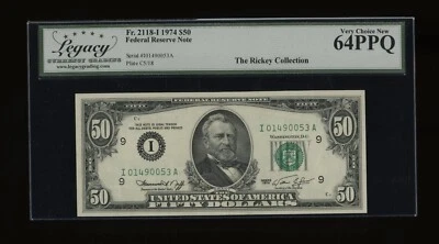 DBR 1974 $50 FRN Minneapolis Fr. 2118-I Legacy 64 PPQ Serial I01490053A - Image 1 of 2