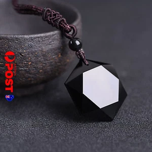 Black Obsidian Pendant Stones Amulet Star David Hexagram Healing Necklace Men H - Picture 1 of 9