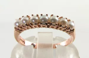 9K 9CT ROSE GOLD PEARL ETERNITY BAND ART DECO INS RING FREE RESIZE - Picture 1 of 6