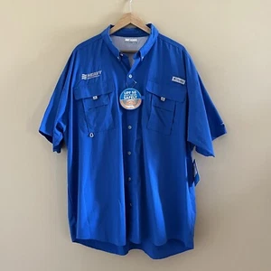 Columbia Men’s Blue Short Sleeve PFG Vented Heavy Machines Inc Button Down XXL  - Picture 1 of 11