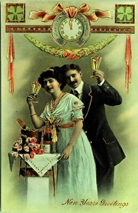 Pretty Woman Hombre Champagne Tostado Reloj Herradura Año Nuevo Oro Gel Postal - Imagen 1 de 2
