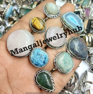 Amazonite & Mix Gemstone 10PCS Rings 925 Sterling Silver Plated Bulk Jewelry Lot - Picture 1 of 5