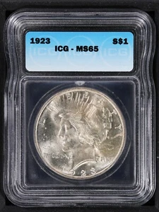 1923 Peace Silver Dollar ICG MS65 GEM - Picture 1 of 2
