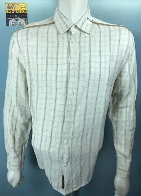 Camisa Para Hombres Cubavera Grande Piedra Beige + Tostado Azteca Cuadros Caqui Borde Lino Rayón BD Foto 1 de 4