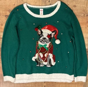 Holiday Time Ugly Christmas Sweater French Bulldog Boston Terrier XL 16-18 - Picture 1 of 13