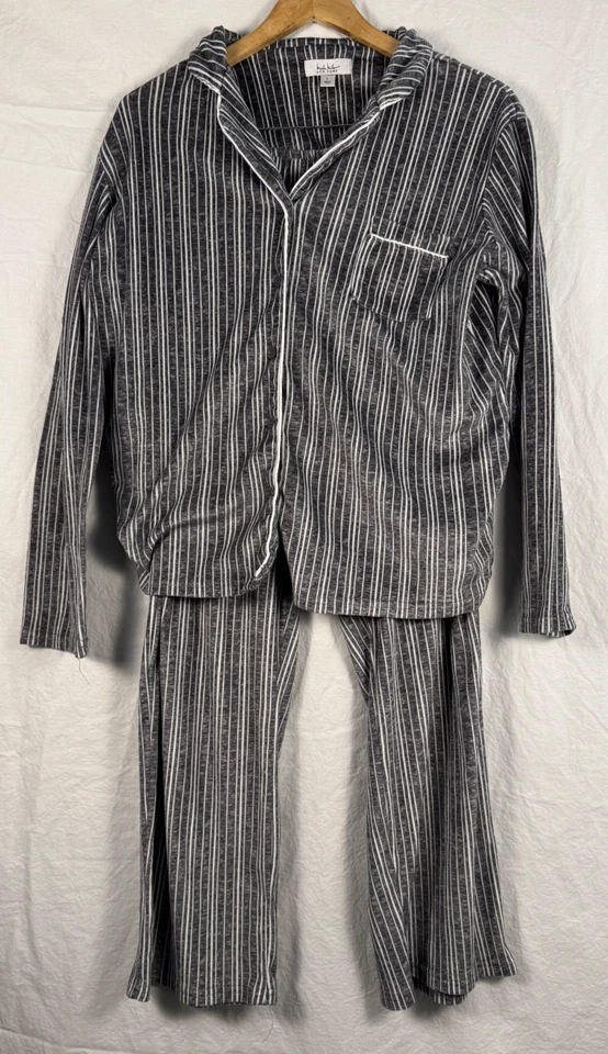 Conjunto de 2 piezas de terciopelo elástico Nicole Miller para mujer L gris blanco rayas mangas largas Foto 1 de 4