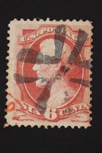 US SC# 148 PIN HOLE FAULT FANCY CANCEL ORANGE RED & BLACK - Picture 1 of 3