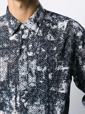 Camisa Michael Kors Todo Algodón Estampado Geométrico Manga Larga Azul Medianoche-Pequeña Foto 1 de 4