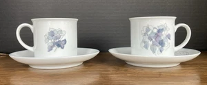 Pair of VTG Block Spal Hydrangea Watercolors Flat Cups & Saucers MINT - Picture 1 of 6