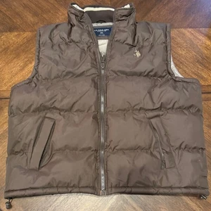 US Polo Assn. Puffer Vest XXL Brown Sleeveless Padded Winter Warm |N1 - Picture 1 of 6