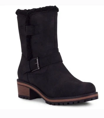 Botas negras WANTED talla 10 imitación gamuza piel ribete lana y hebilla cremallera Foto 1 de 4