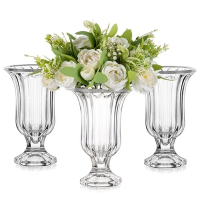 Pedestal Glass Vase for Flowers, 7.5in Tall Compote Vase Set of 3, Crystal Cl... - Image 1 of 4